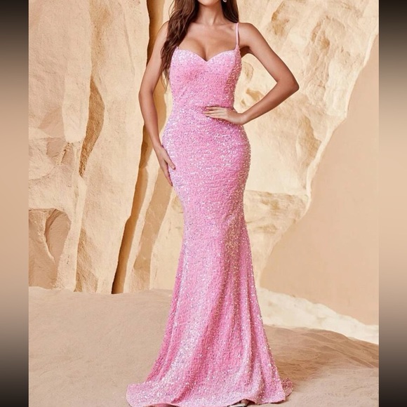 Luxe mermaid hem party formal evening sequins gown dress - Picture 5 of 7